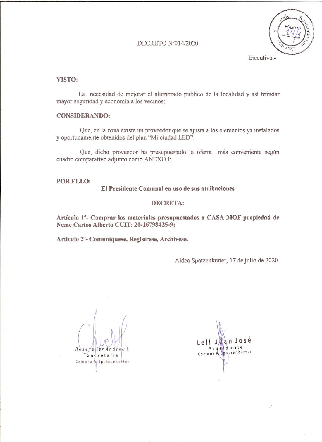 DECRETO Nº014-20