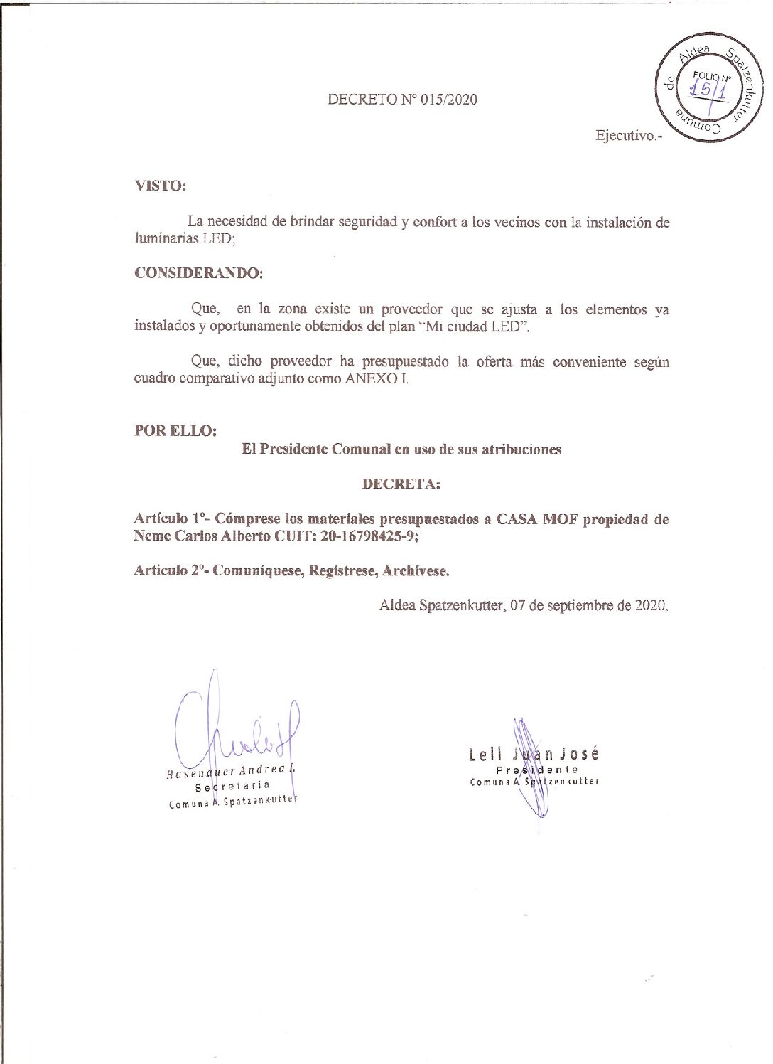 DECRETO Nº015-20