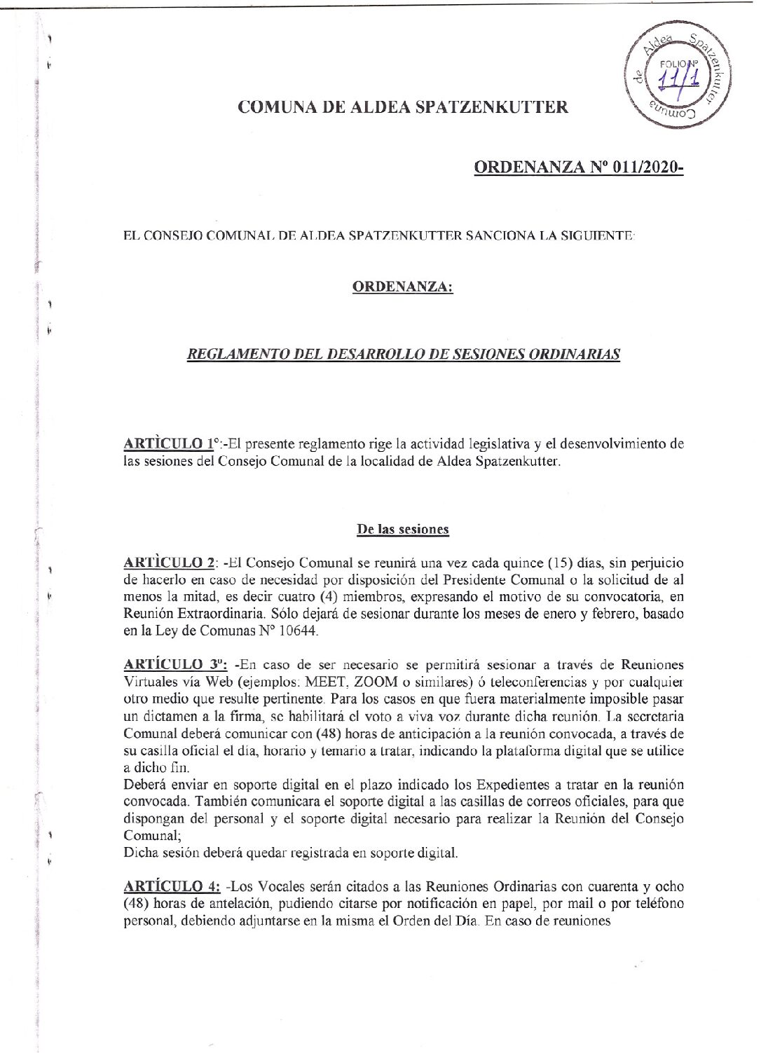 ORDENANZA Nº011-20