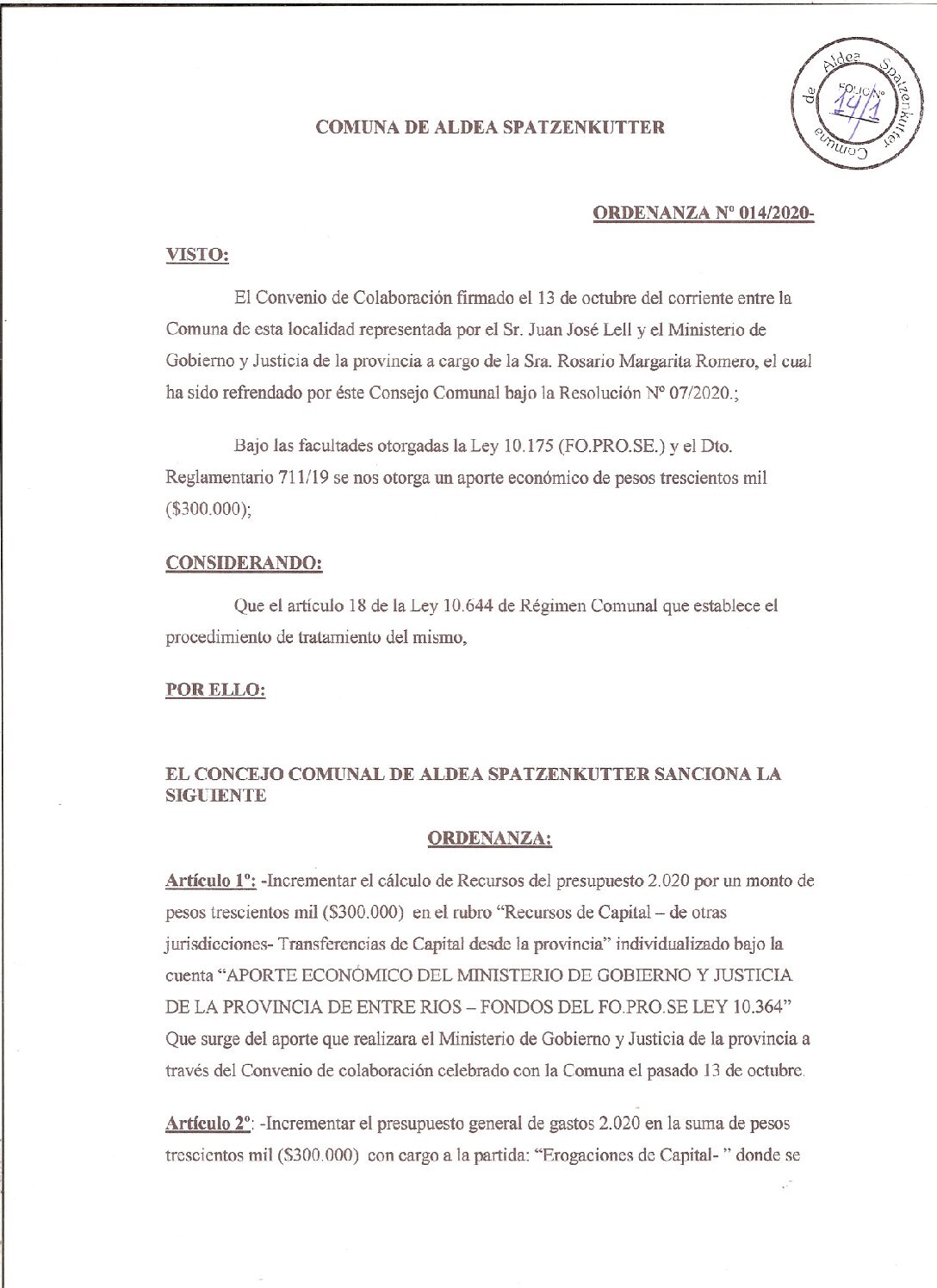 ORDENANZA Nº014-20