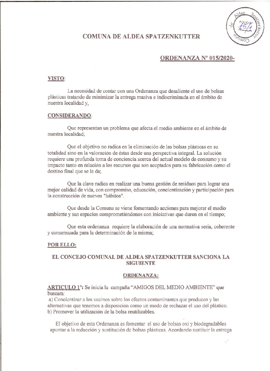 ORDENANZA Nº015-20