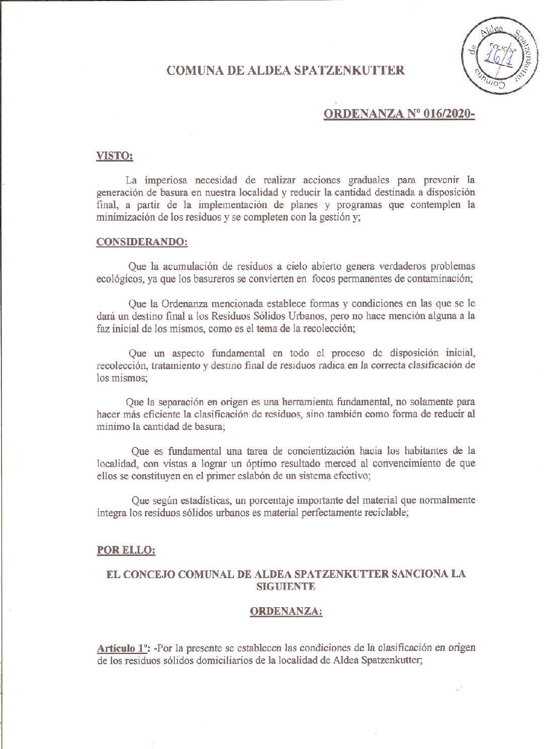 ORDENANZA Nº16-20