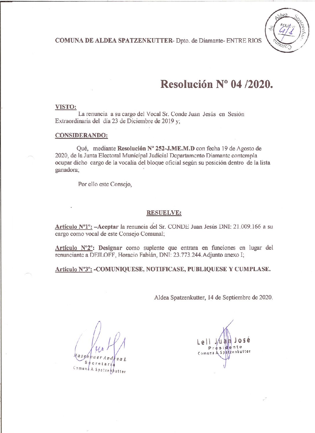 RESOLUCION Nº04-20