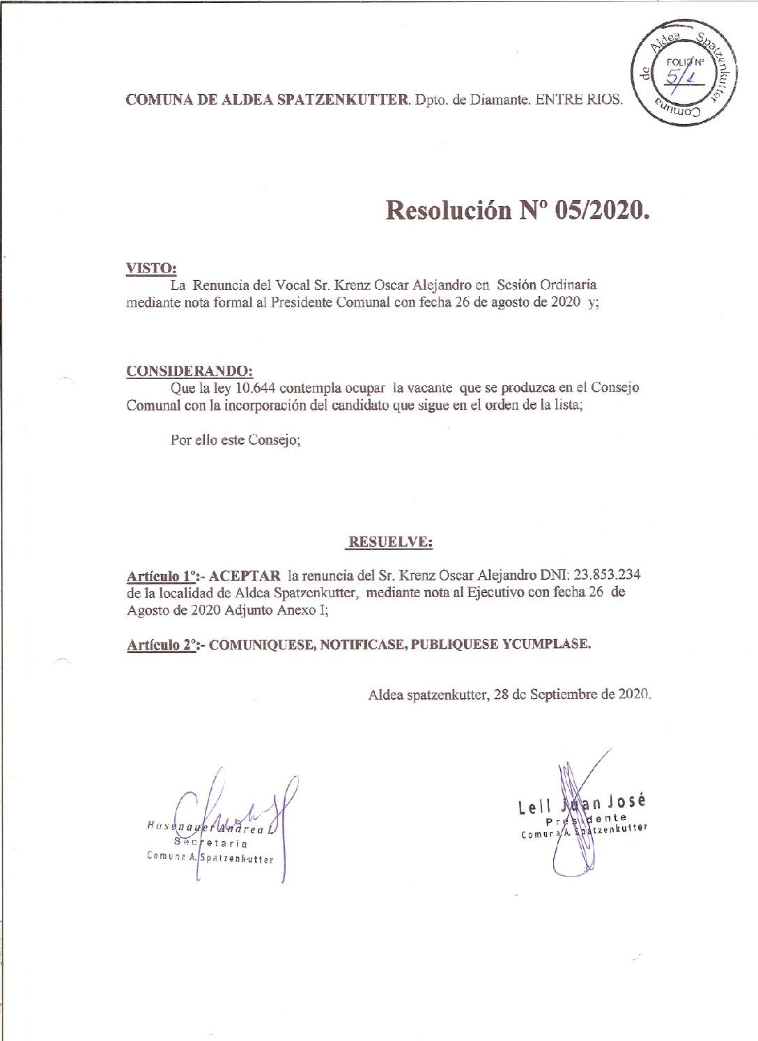 RESOLUCION Nº05-20