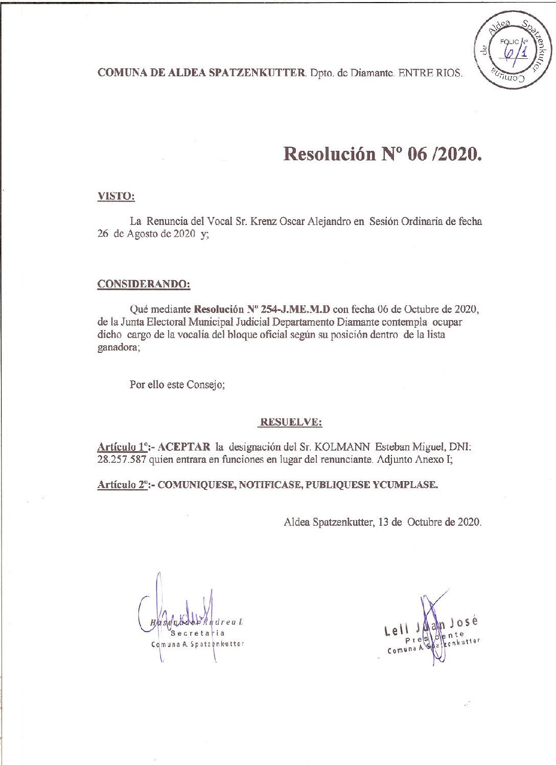 RESOLUCION Nº06-20