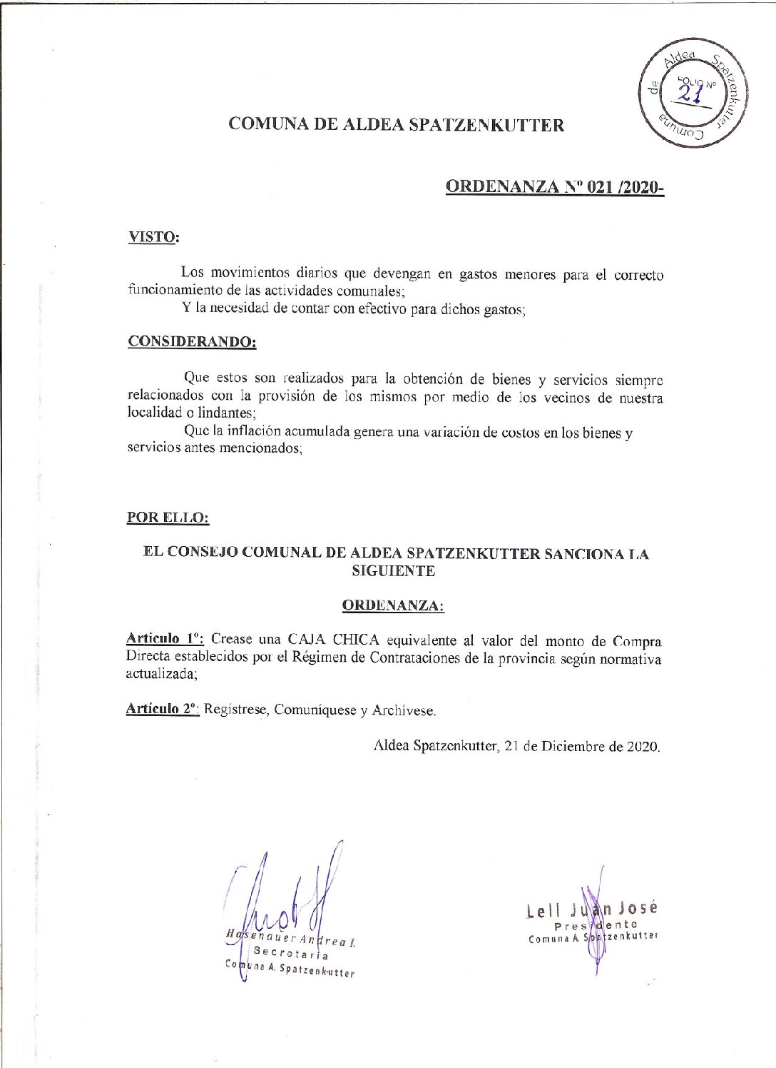 ORDENANZA Nº021-20