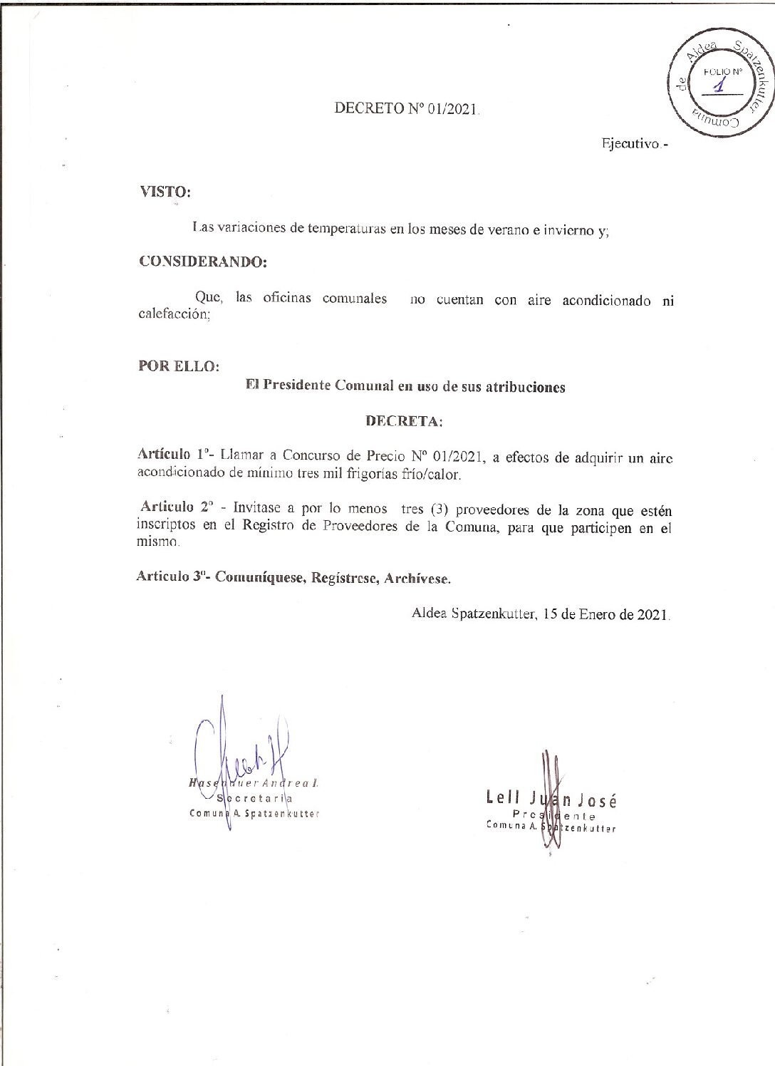DECRETO Nº 01-21