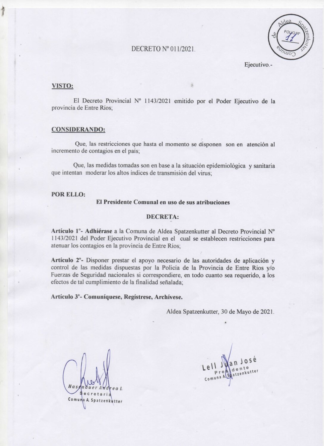 DECRETO Nº 011-21