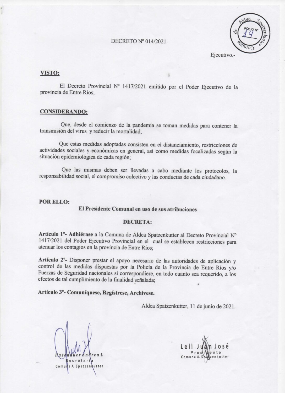 DECRETO Nº 014-21