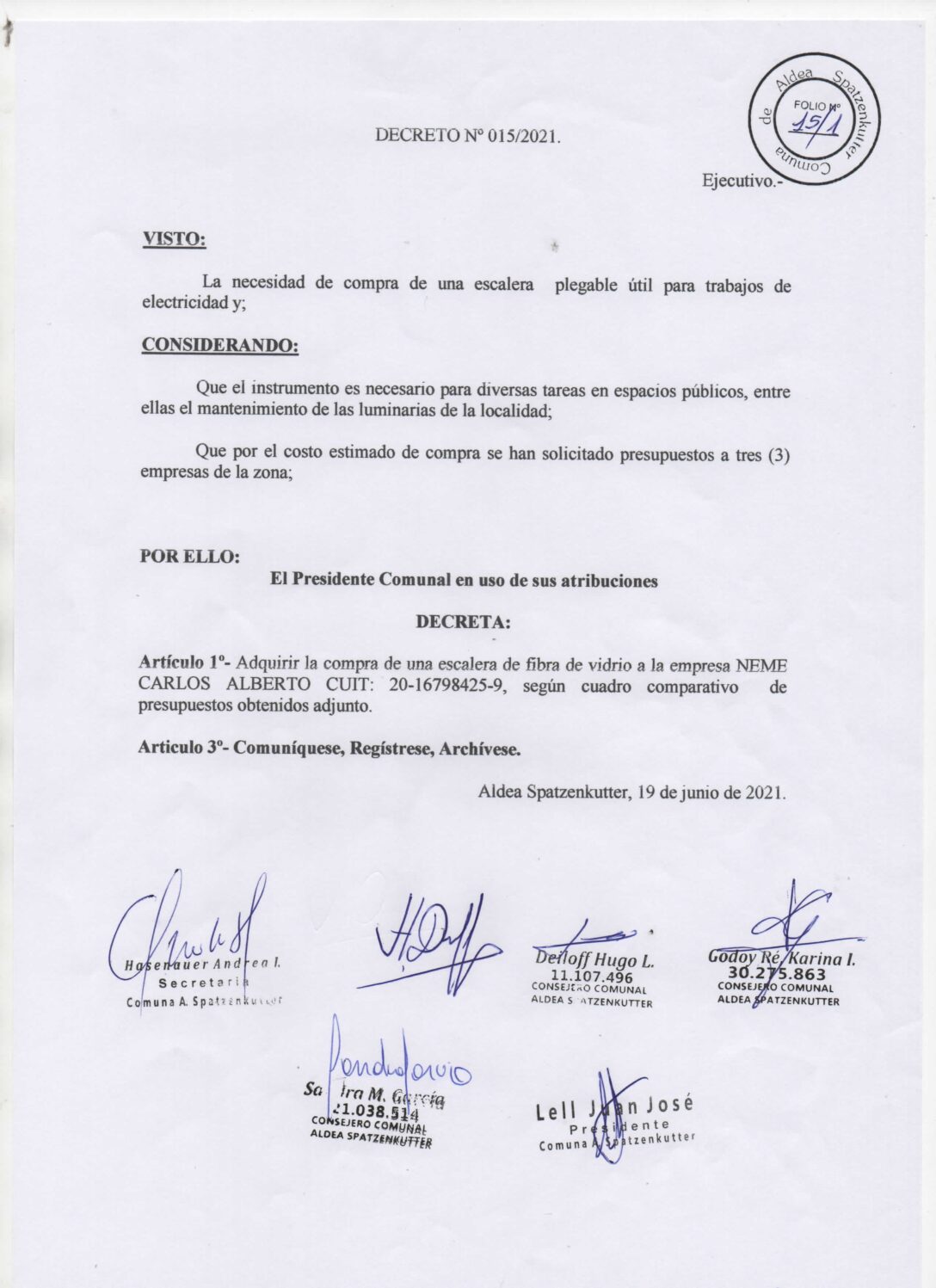 DECRETO Nº 015-21
