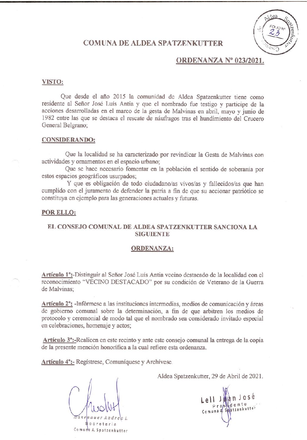 ORDENANZA Nº 023-21
