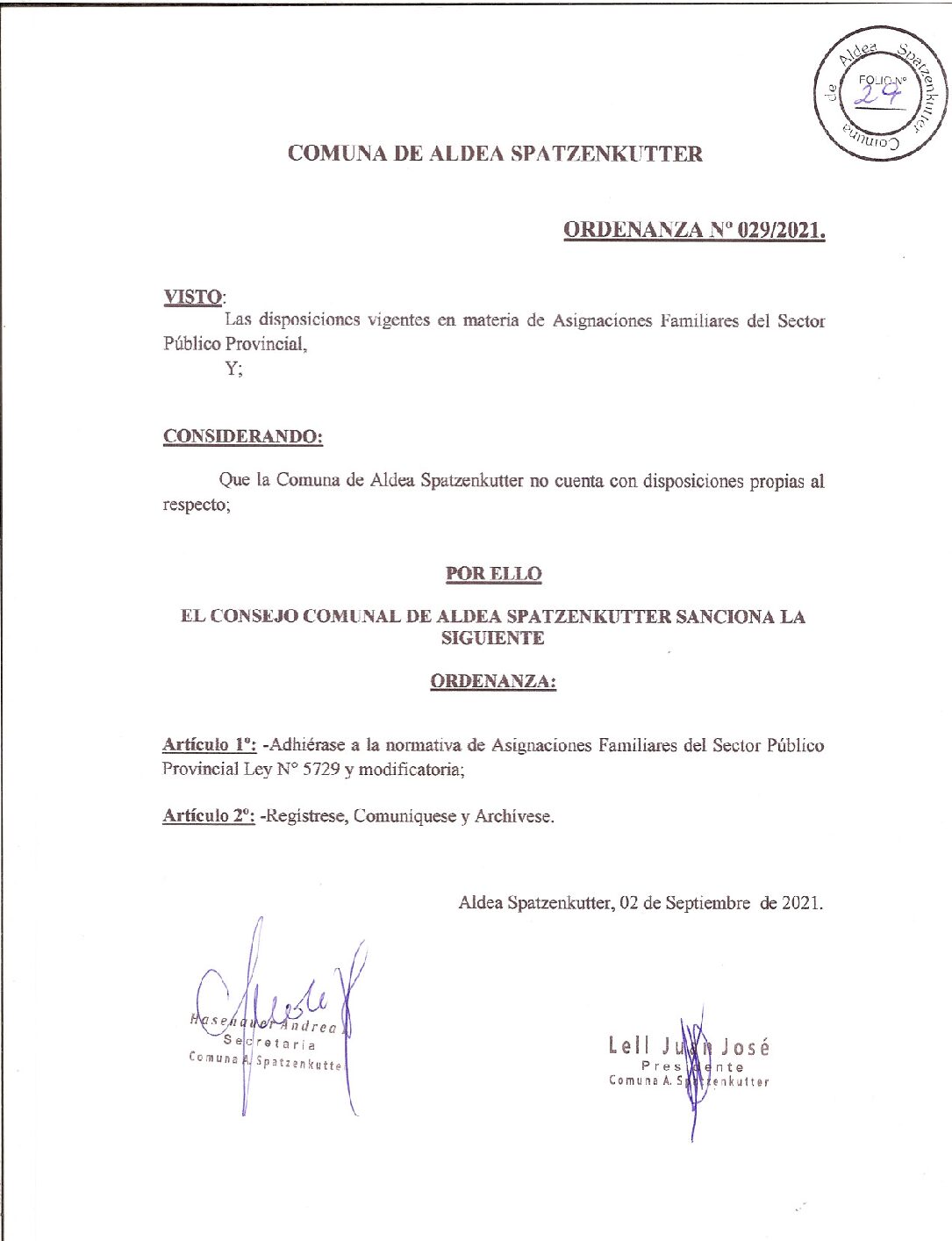 ORDENANZA Nº 029-21