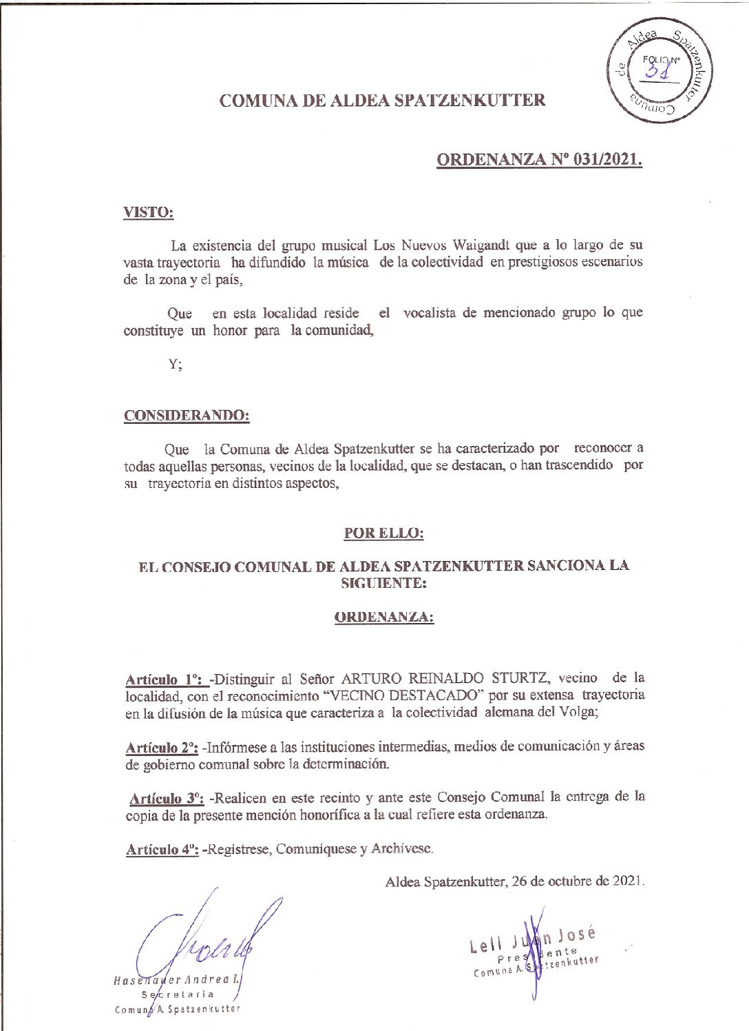 ORDENANZA Nº 031-21