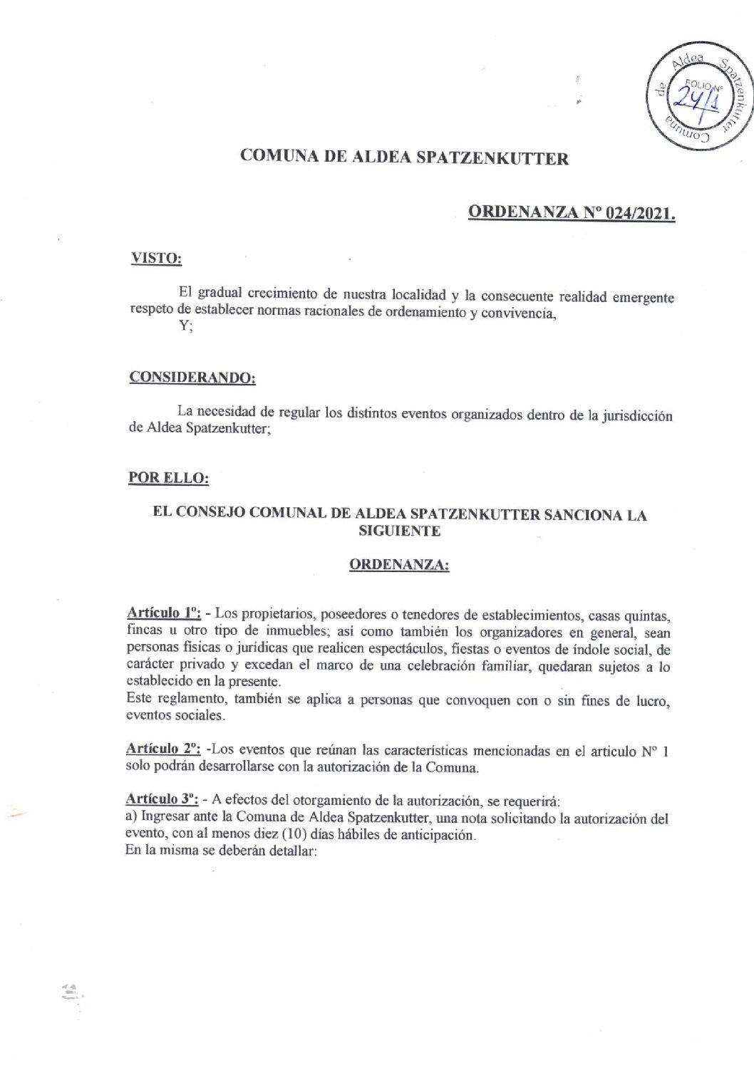 ORDENANZA N° 024-21