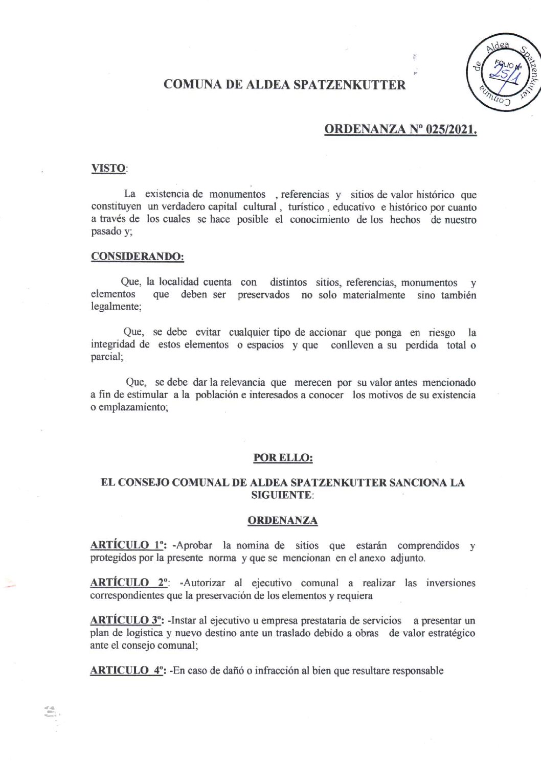ORDENANZA N° 025-21
