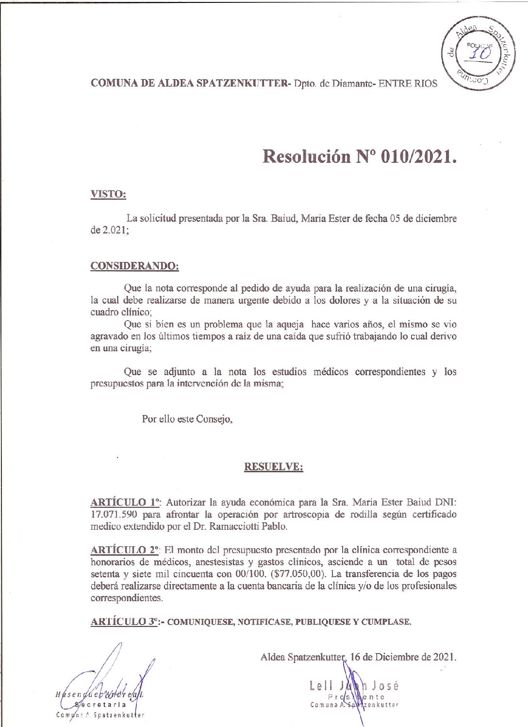 RESOLUCION Nº 010-2021