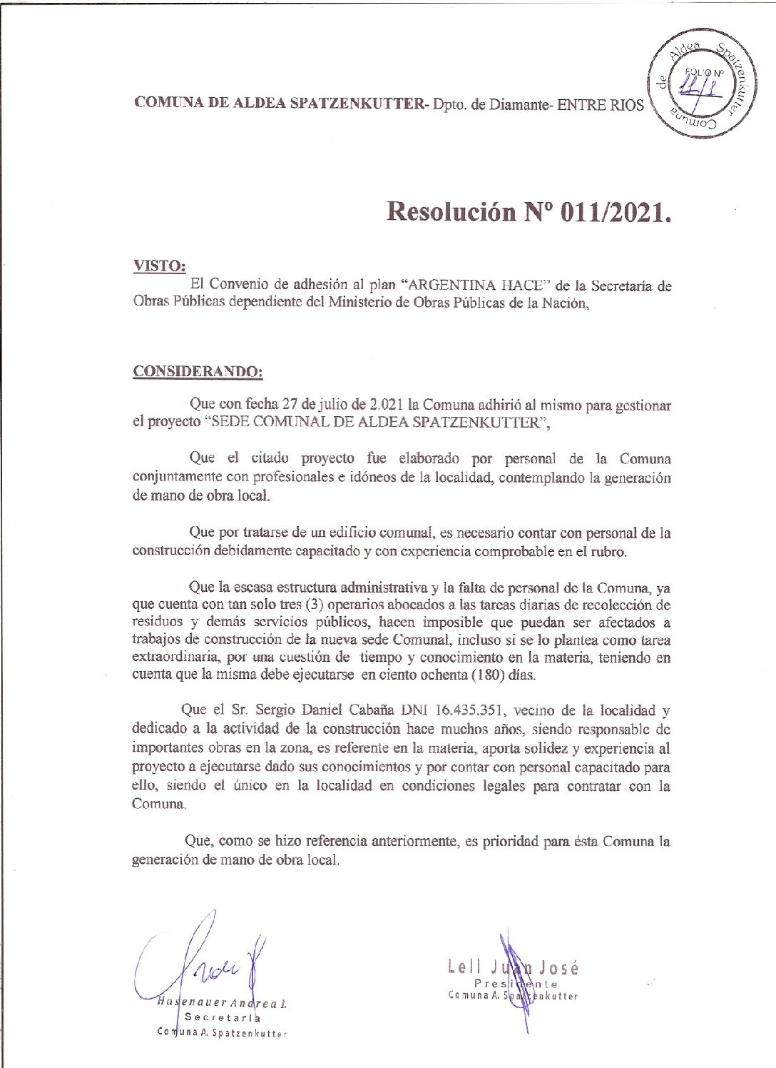 RESOLUCION Nº 011-2021