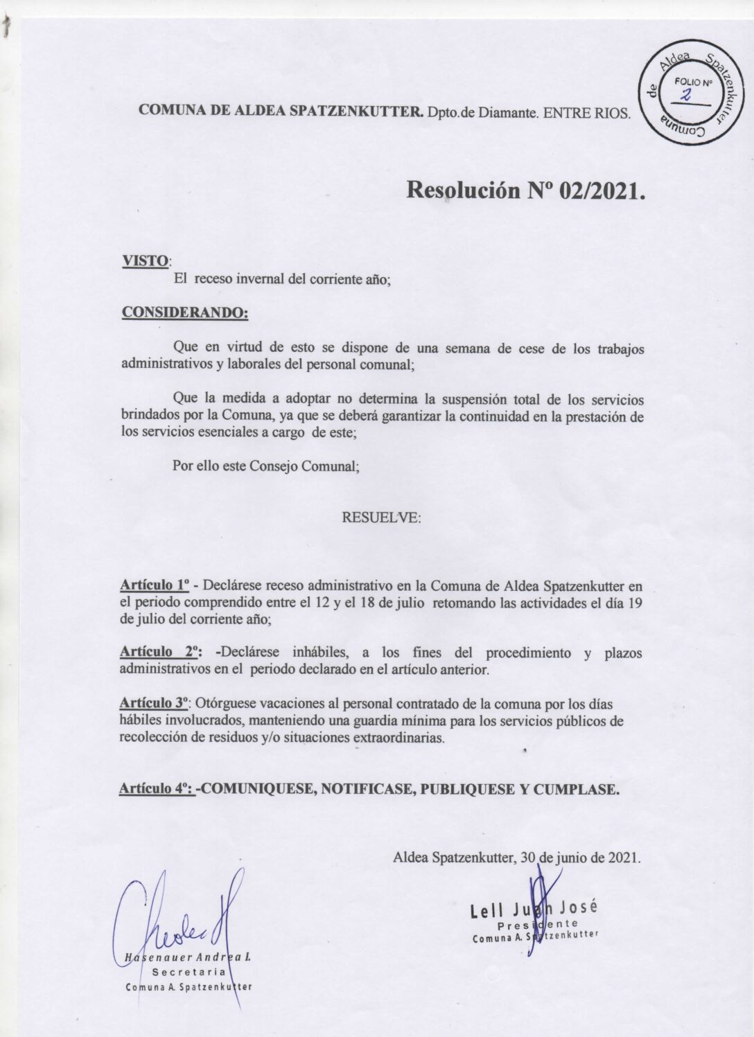 RESOLUCION Nº 02-2021