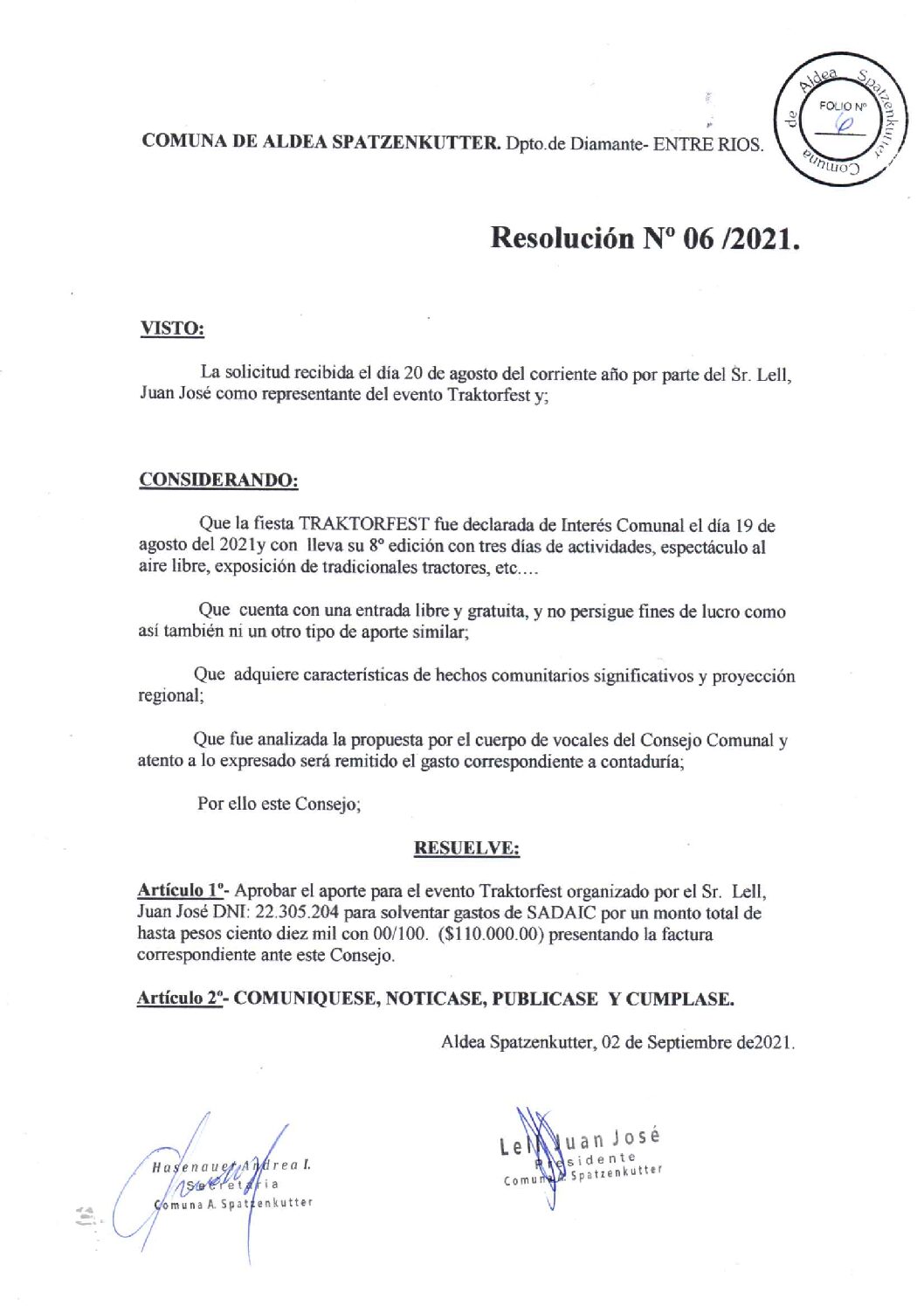 RESOLUCION Nº 06-2021