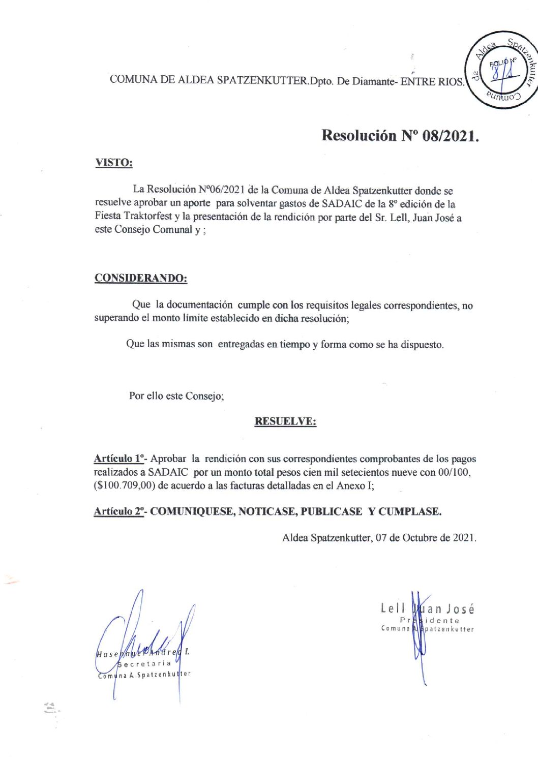 RESOLUCION Nº 08-2021