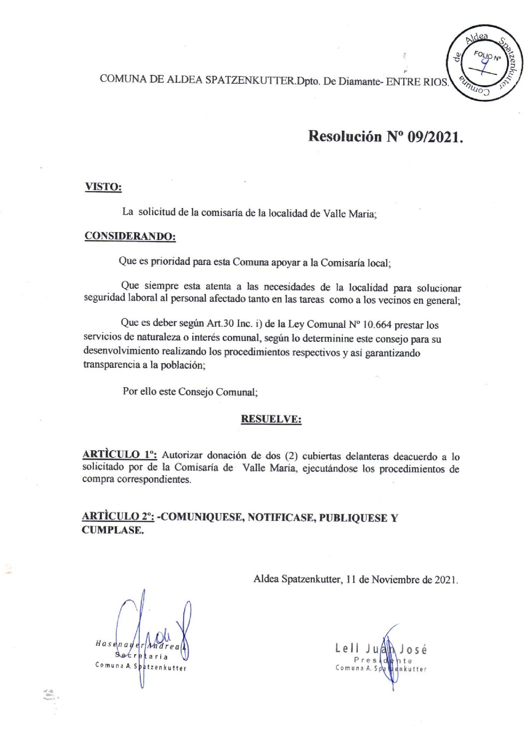 RESOLUCION Nº 09-2021